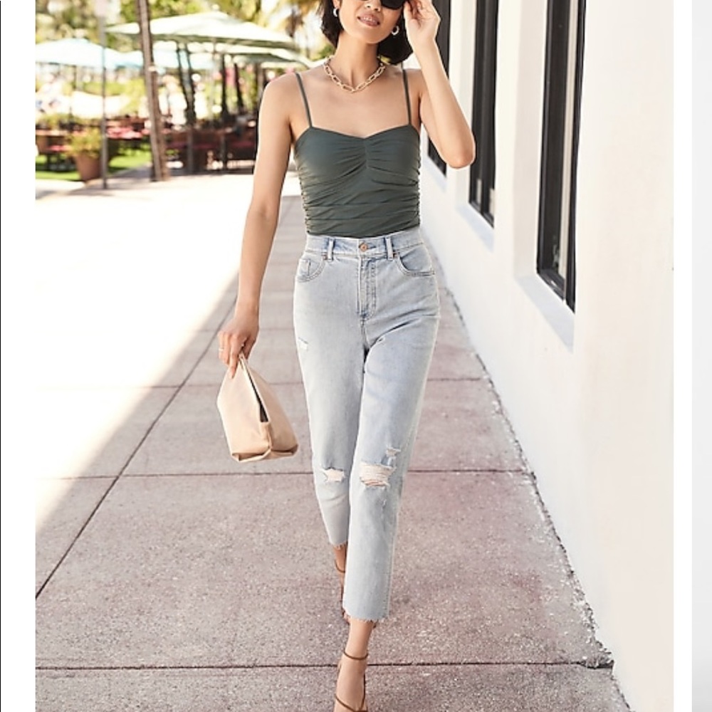 Super High-Waisted Ripped Hem Mom Jeans